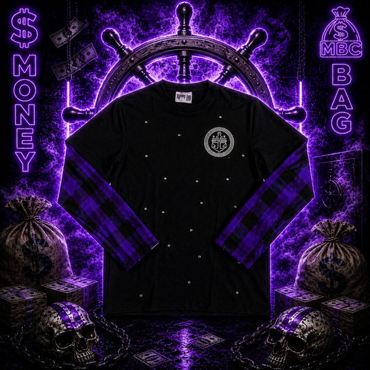Money Bag rhinestone flannel sleeve Tee