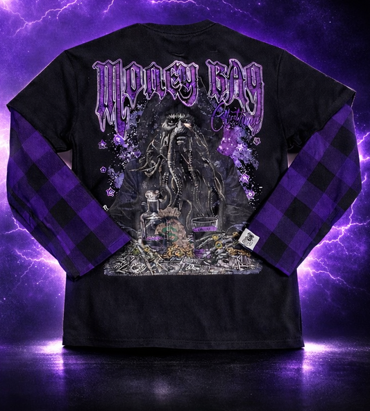 Money Bag rhinestone flannel sleeve Tee