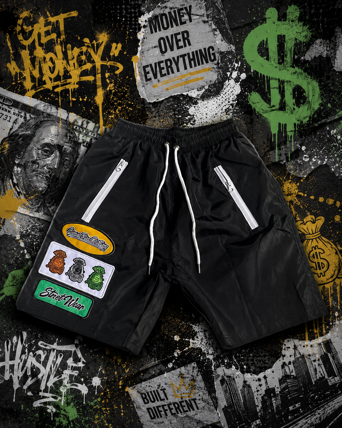 Money Bag embroidered patches windbreaker shorts