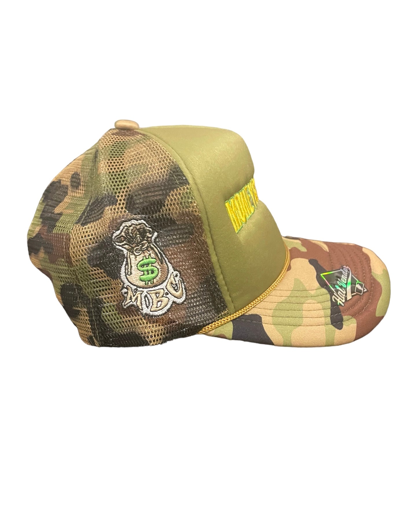 Money bag Camo snap back trucker hat